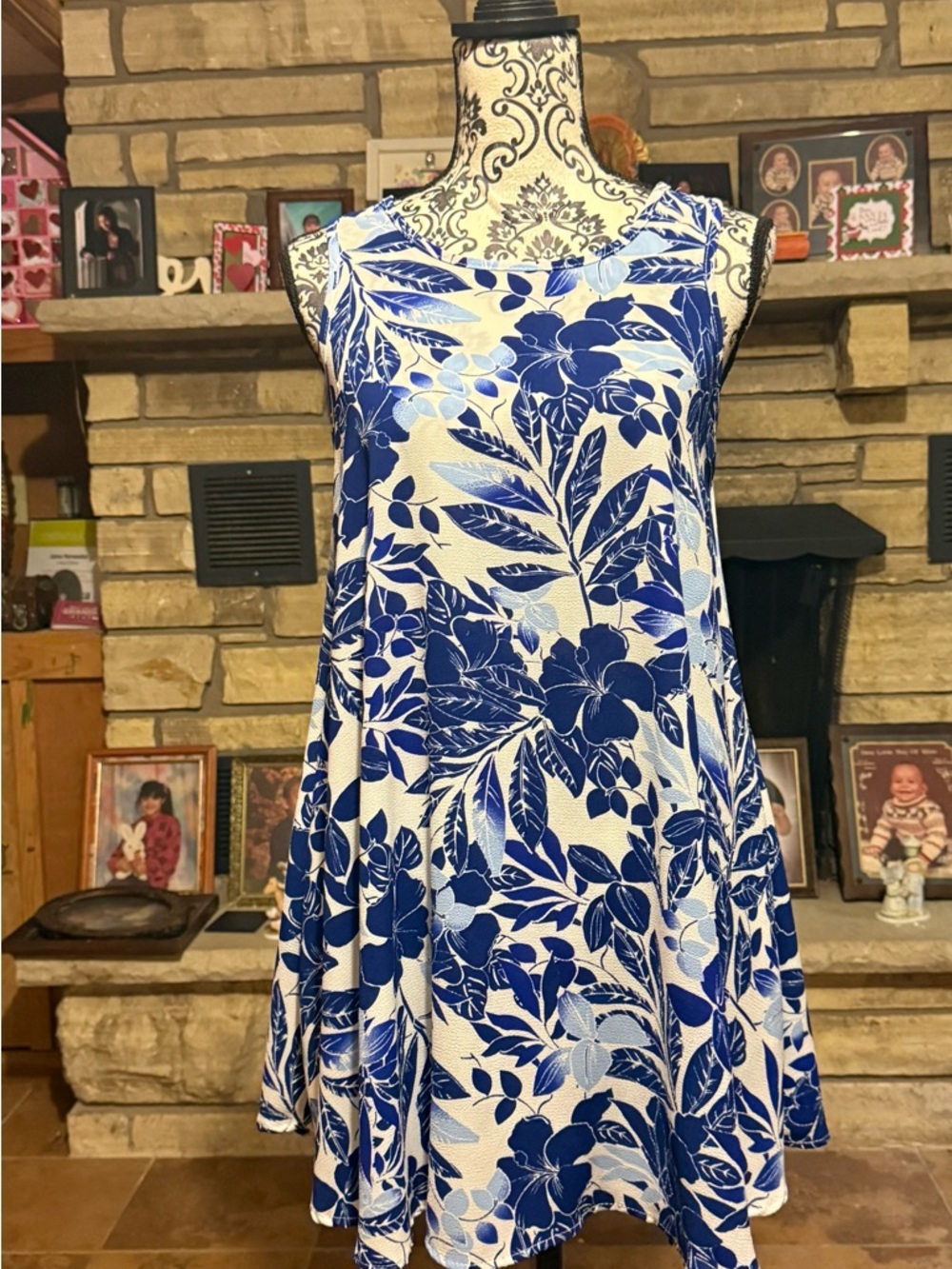 Blue Floral Swing Mini Dress - Sleeveless Women’s Dress